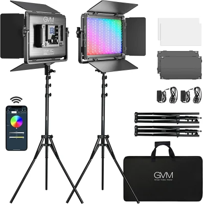 Gvm 1300d RGB LED Video Light, 65W Kit de iluminación de video con control Bluetooth, 25000lux/0.5m, 2 paquetes de luz de panel LED para Youtube Studio, grabación de video